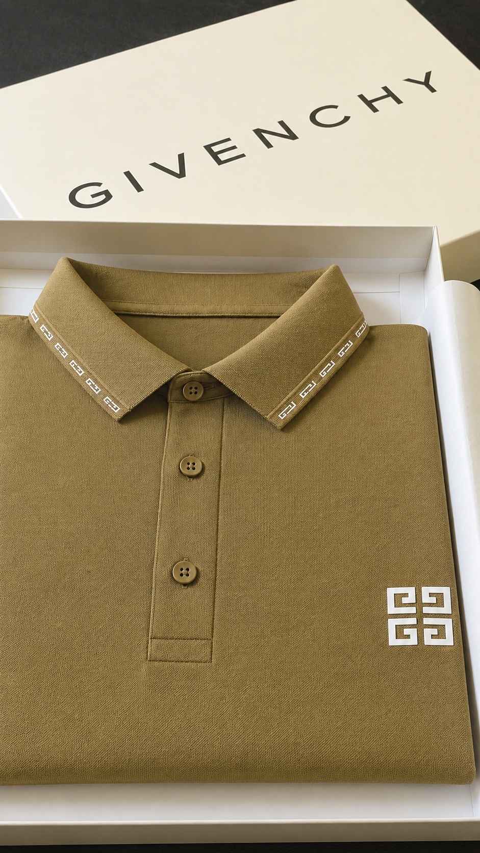 Luxury Olive Green Textured Givenchy T-Shirt for Men | Premium Casual Polo Tee