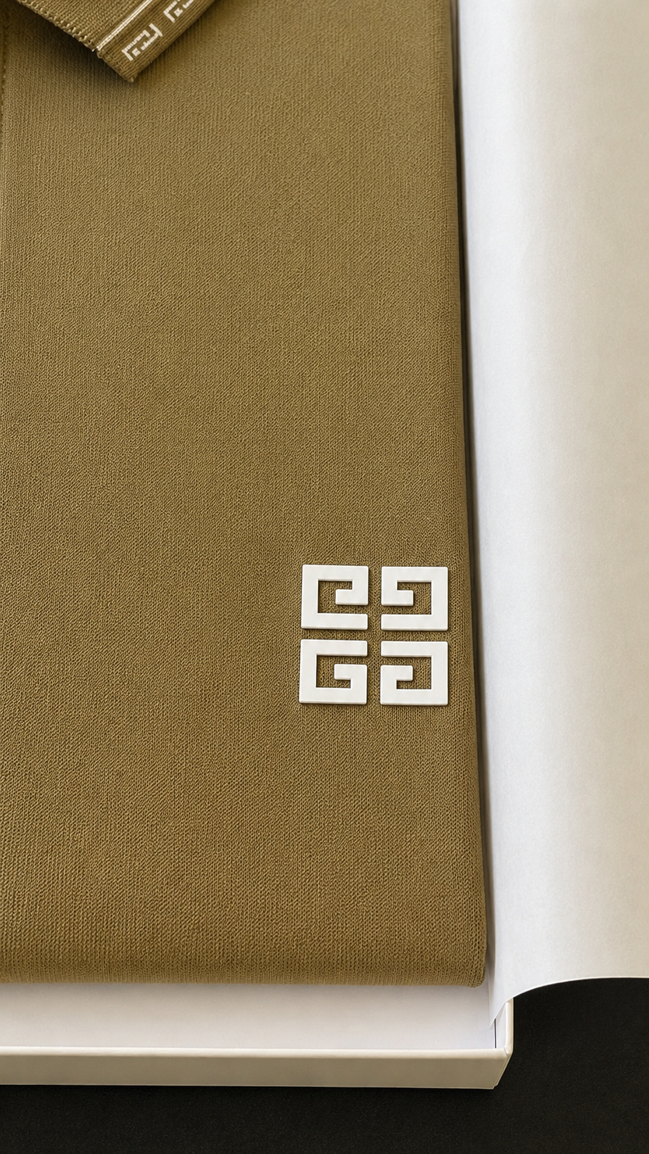 Luxury Olive Green Textured Givenchy T-Shirt for Men | Premium Casual Polo Tee