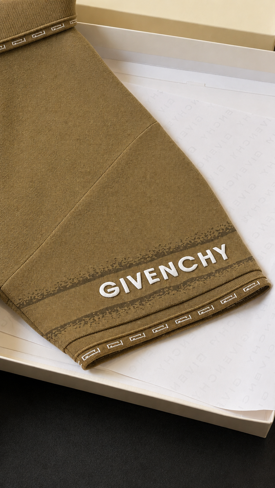 Luxury Olive Green Textured Givenchy T-Shirt for Men | Premium Casual Polo Tee