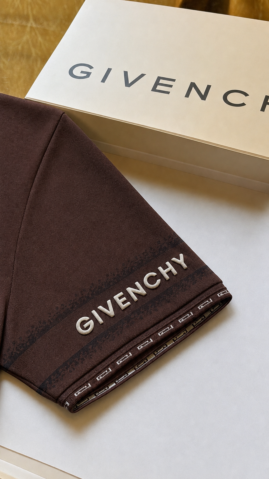 Luxury Dark Coffee Brown Textured Givenchy T-Shirt for Men | Premium Casual Polo Tee