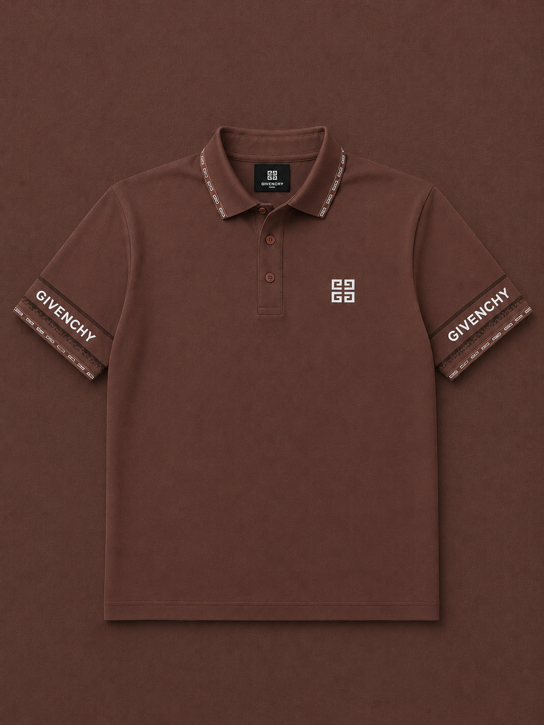 Luxury Dark Coffee Brown Textured Givenchy T-Shirt for Men | Premium Casual Polo Tee