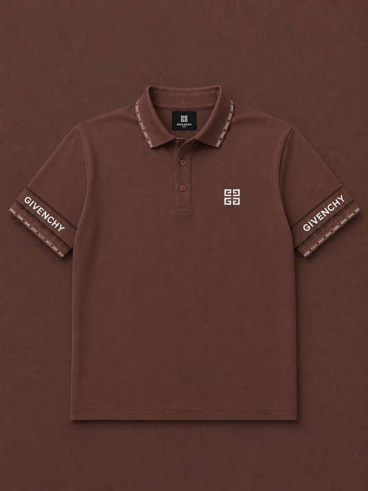 Luxury Dark Coffee Brown Textured Givenchy T-Shirt for Men | Premium Casual Polo Tee