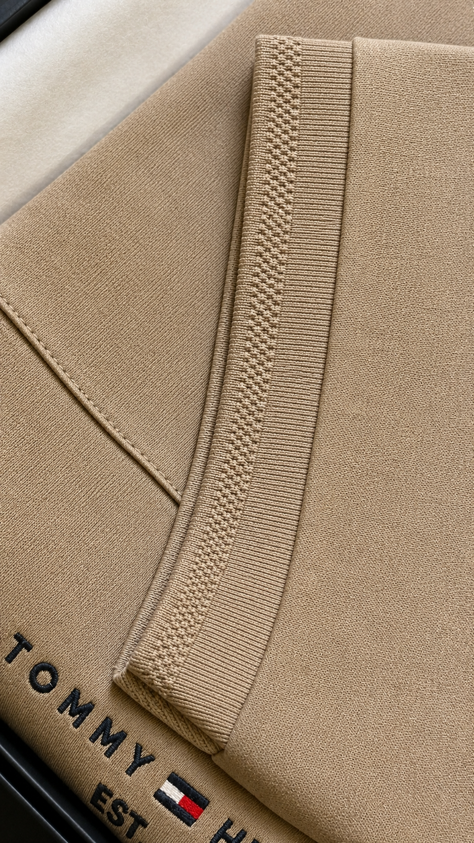 Premium Beige Zip Tommy Hilfiger T-Shirt for Men | Luxury Half-Zip Casual Tee