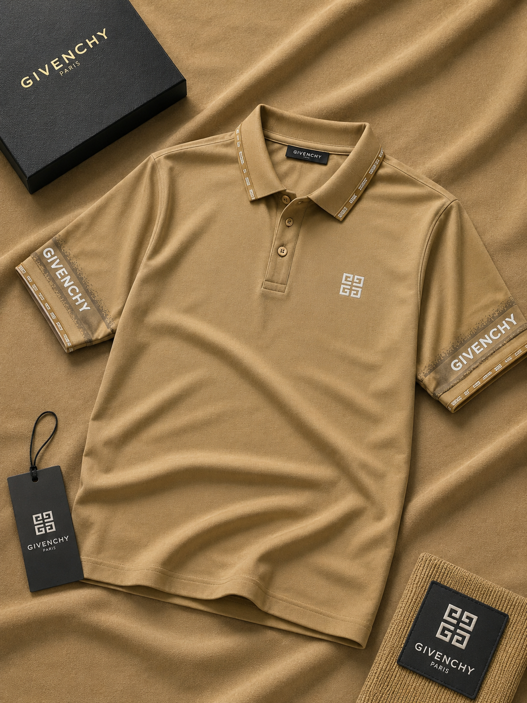 Luxury Olive Green Textured Givenchy T-Shirt for Men | Premium Casual Polo Tee