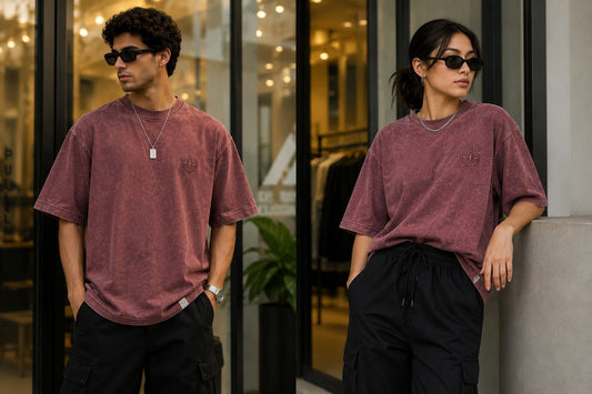 Vintage Acid Wash Oversized T-Shirt – Unisex Streetwear Tee | Dusty Wine