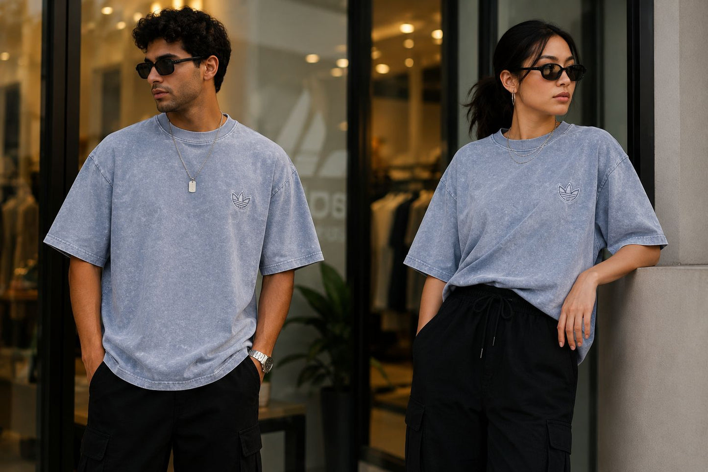 Vintage Acid Wash Oversized T-Shirt – Unisex Streetwear Tee | Powder Blue