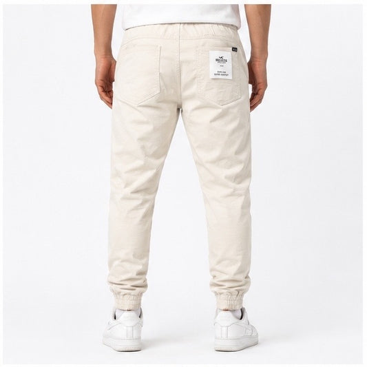 Hollister Men’s Cream White Jogger Pants – Slim Fit Drawstring Casual Trousers