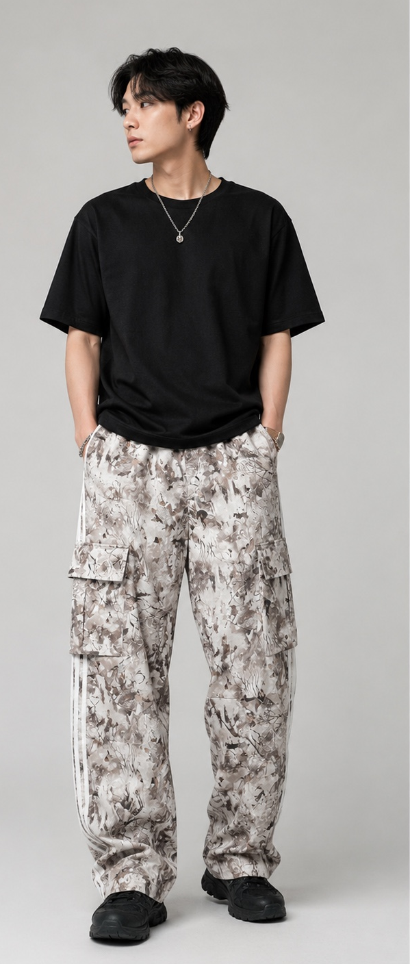 Urban Camo Cargo Track Pants – Beige Edition