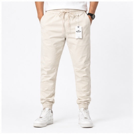 Hollister Men’s Cream White Jogger Pants – Slim Fit Drawstring Casual Trousers