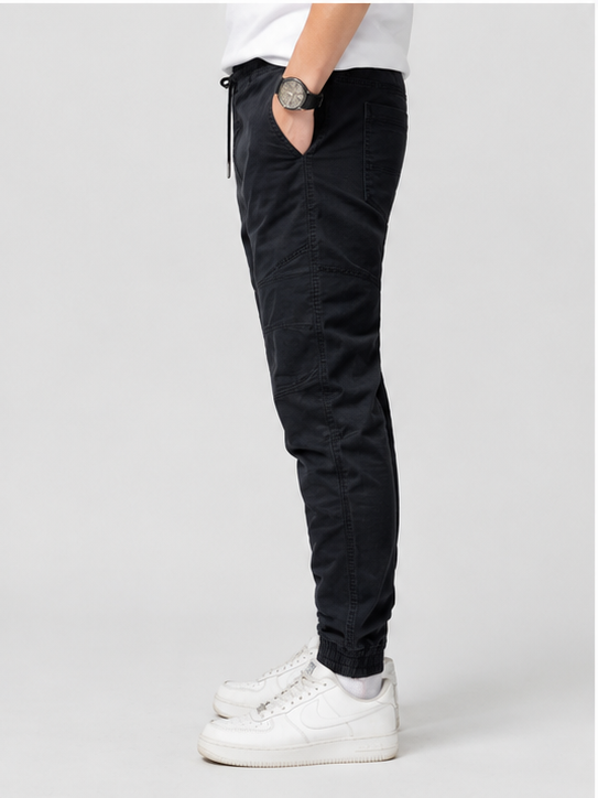 Men’s Black Slim Fit Jogger Pants – Drawstring Stretch Comfort Trousers